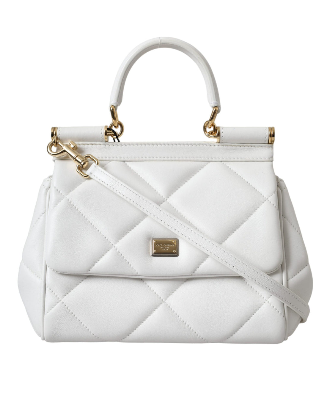 Dolce &amp; Gabbana White Quilted Leather SICILY Shoulder Purse Satchel Bag