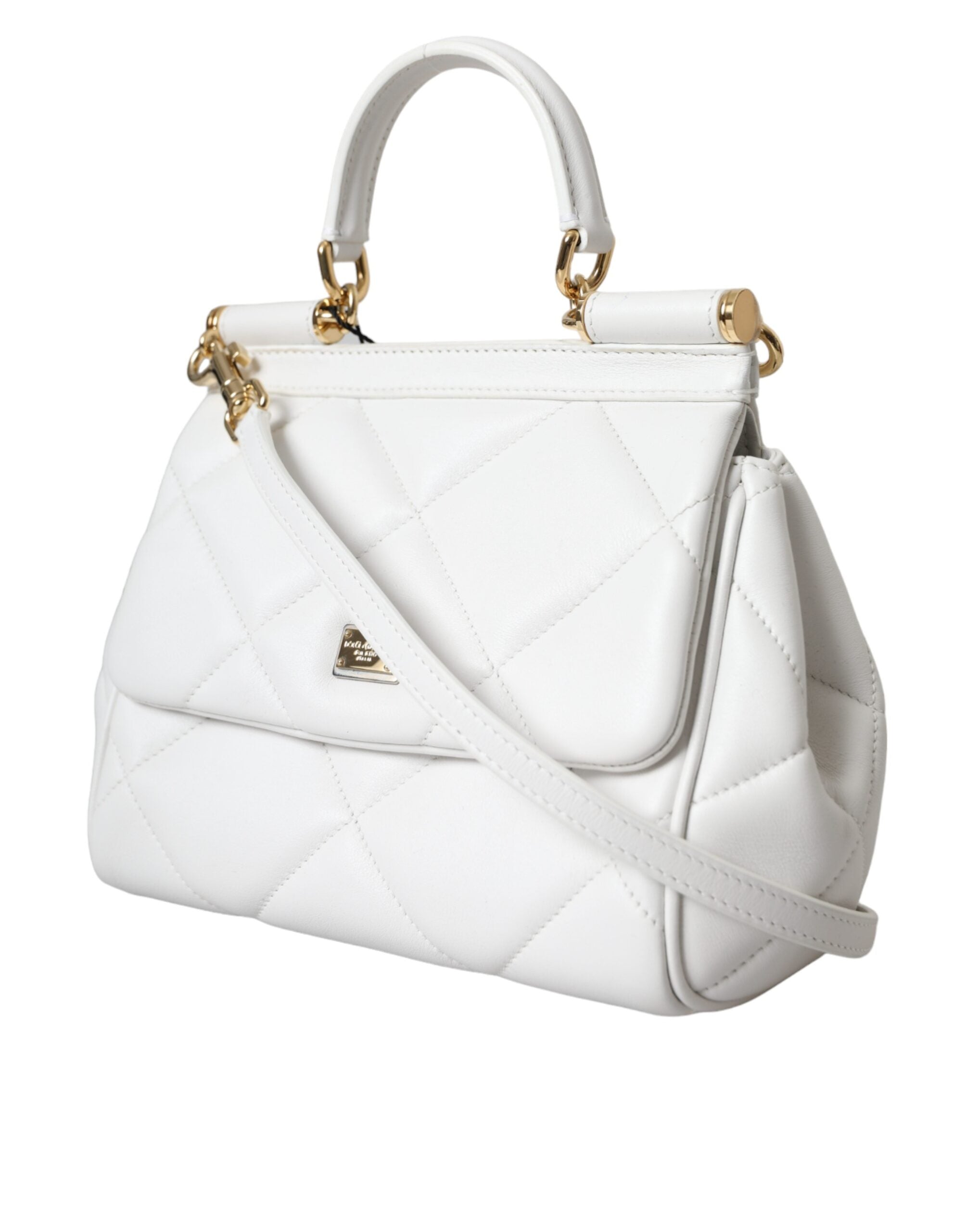 Dolce &amp; Gabbana White Quilted Leather SICILY Shoulder Purse Satchel Bag