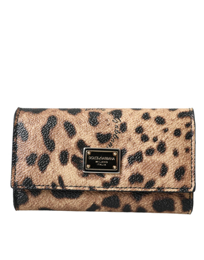 Dolce &amp; Gabbana Brown Leopard PVC Pouch Key Holder Case Keyring