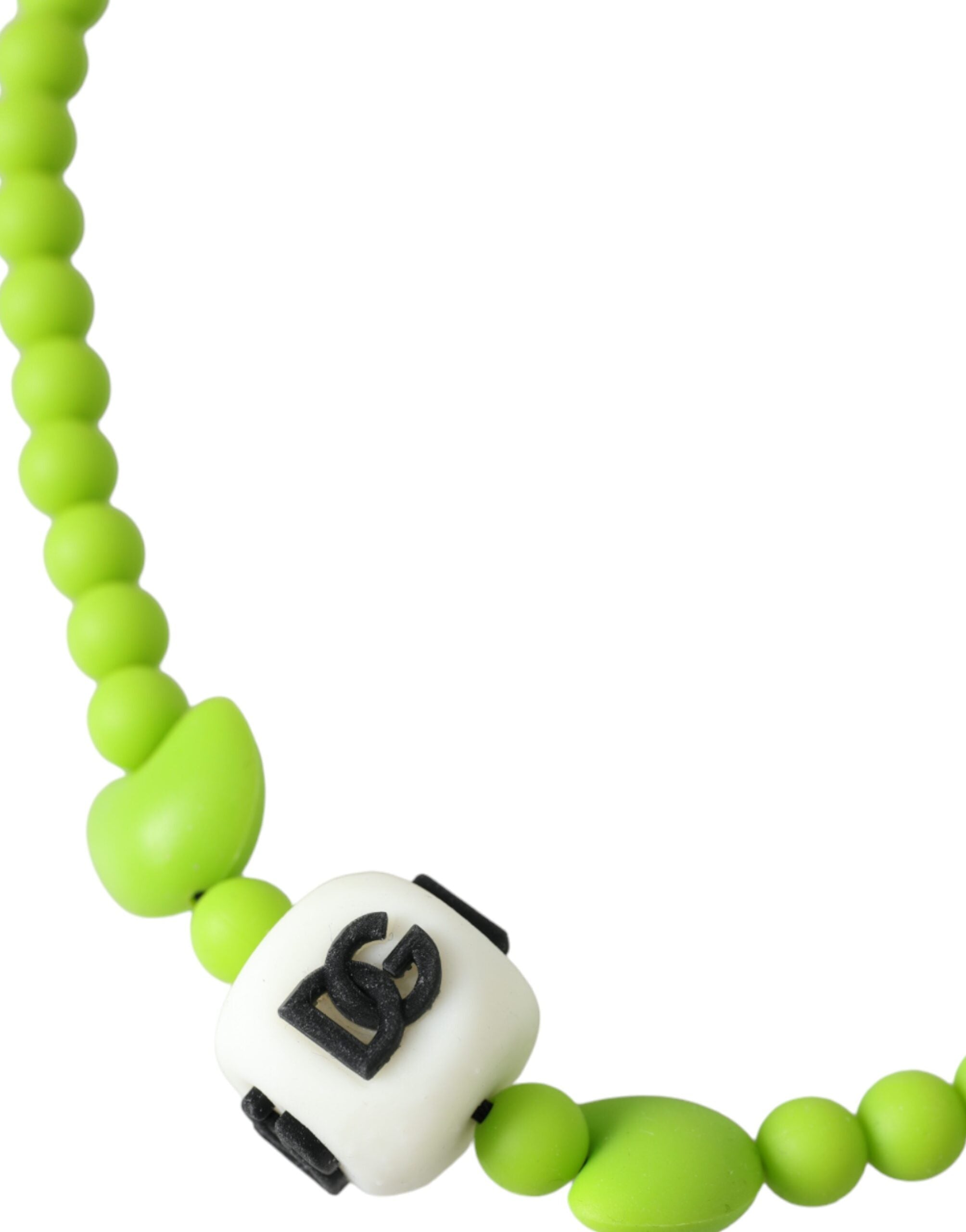 Dolce &amp; Gabbana Green Beaded Chain DG Logo Charm Necklace