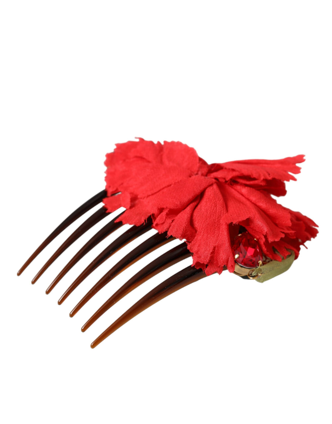 Dolce &amp; Gabbana Red Silk Floral Gold Brass Women Hair Comb