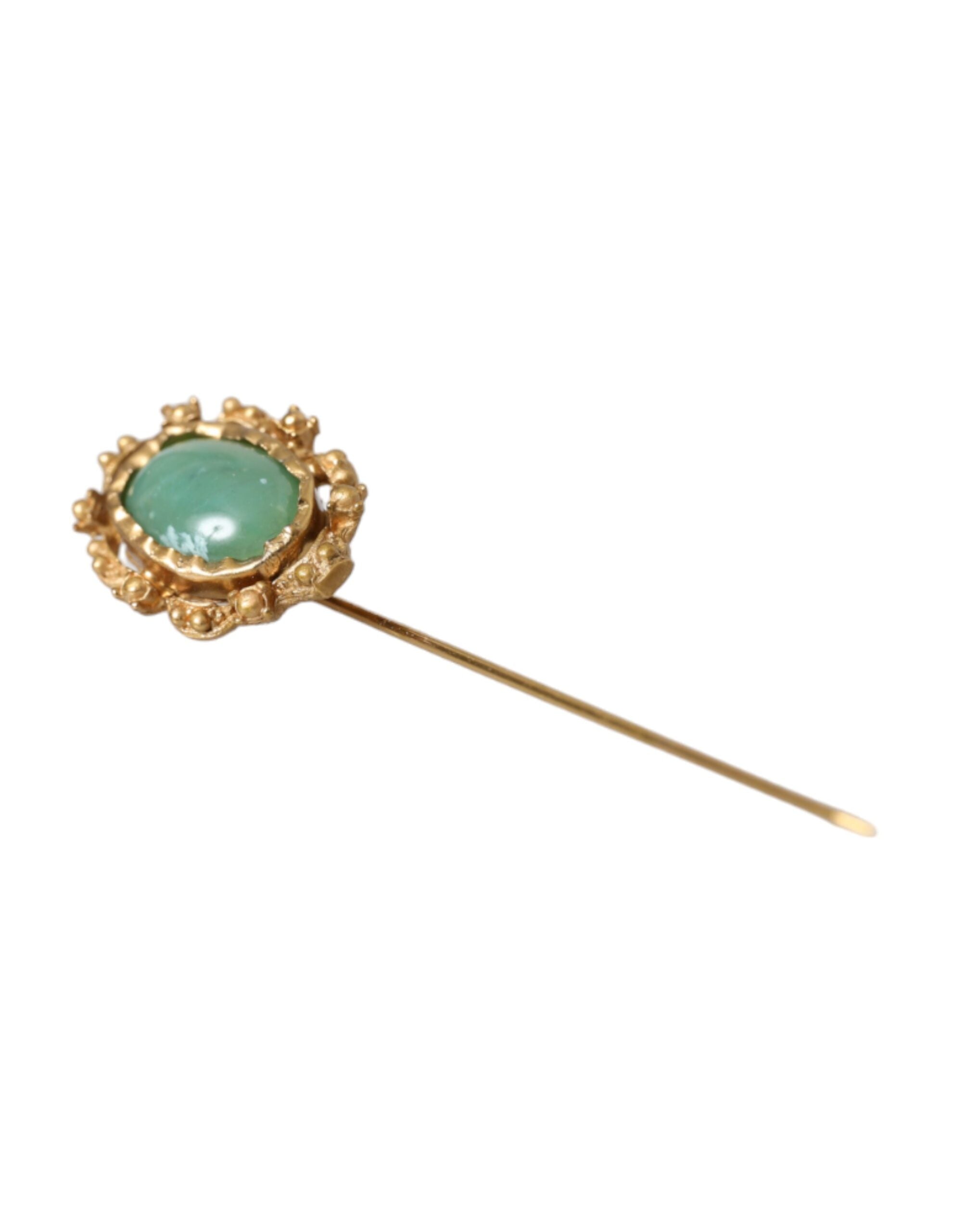 Dolce &amp; Gabbana Gold Tone Brass Oval Gem Stone Men Pin Brooch