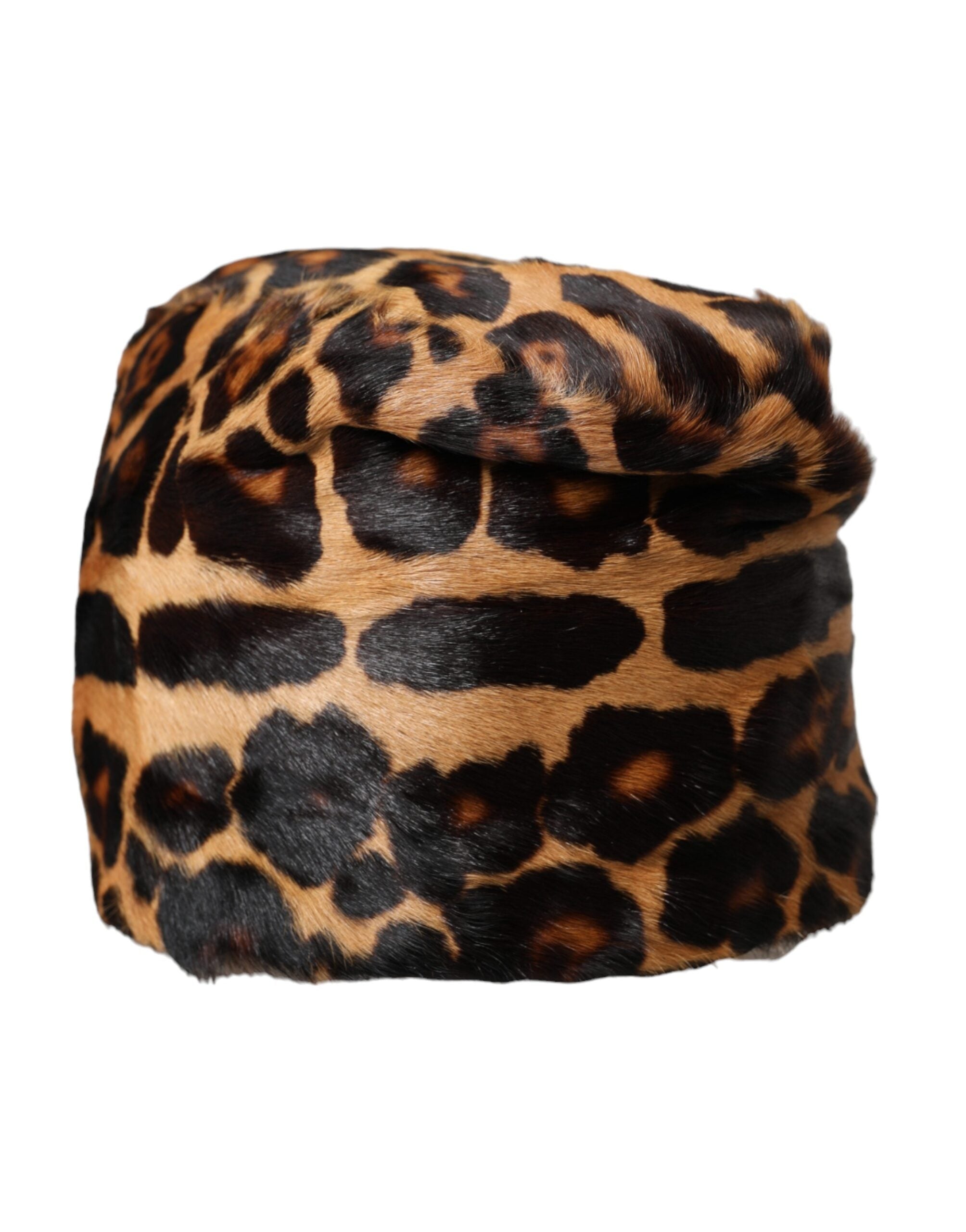 Dolce &amp; Gabbana Brown Leopard Fur Women Bucket Hat