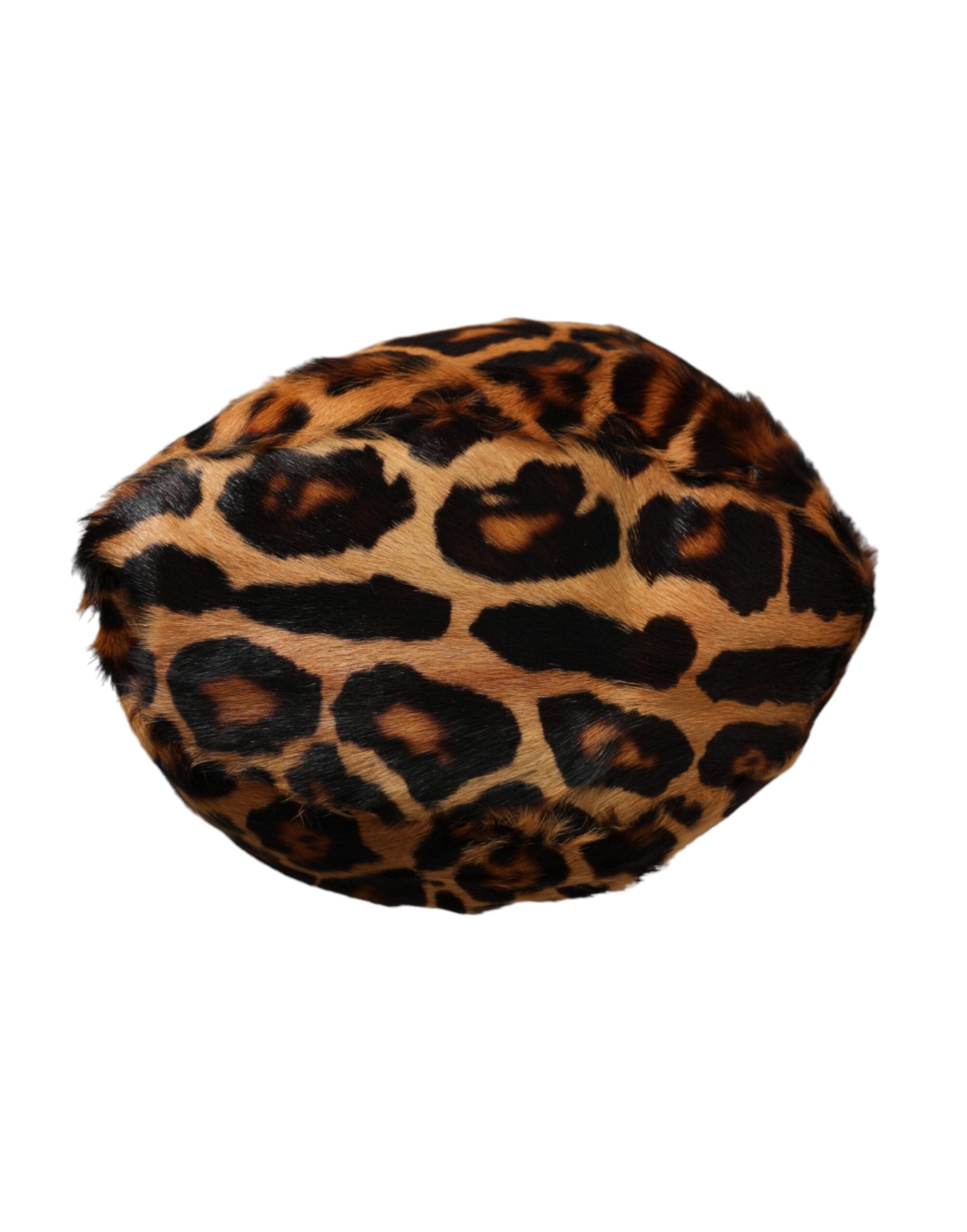 Dolce &amp; Gabbana Brown Leopard Fur Women Bucket Hat