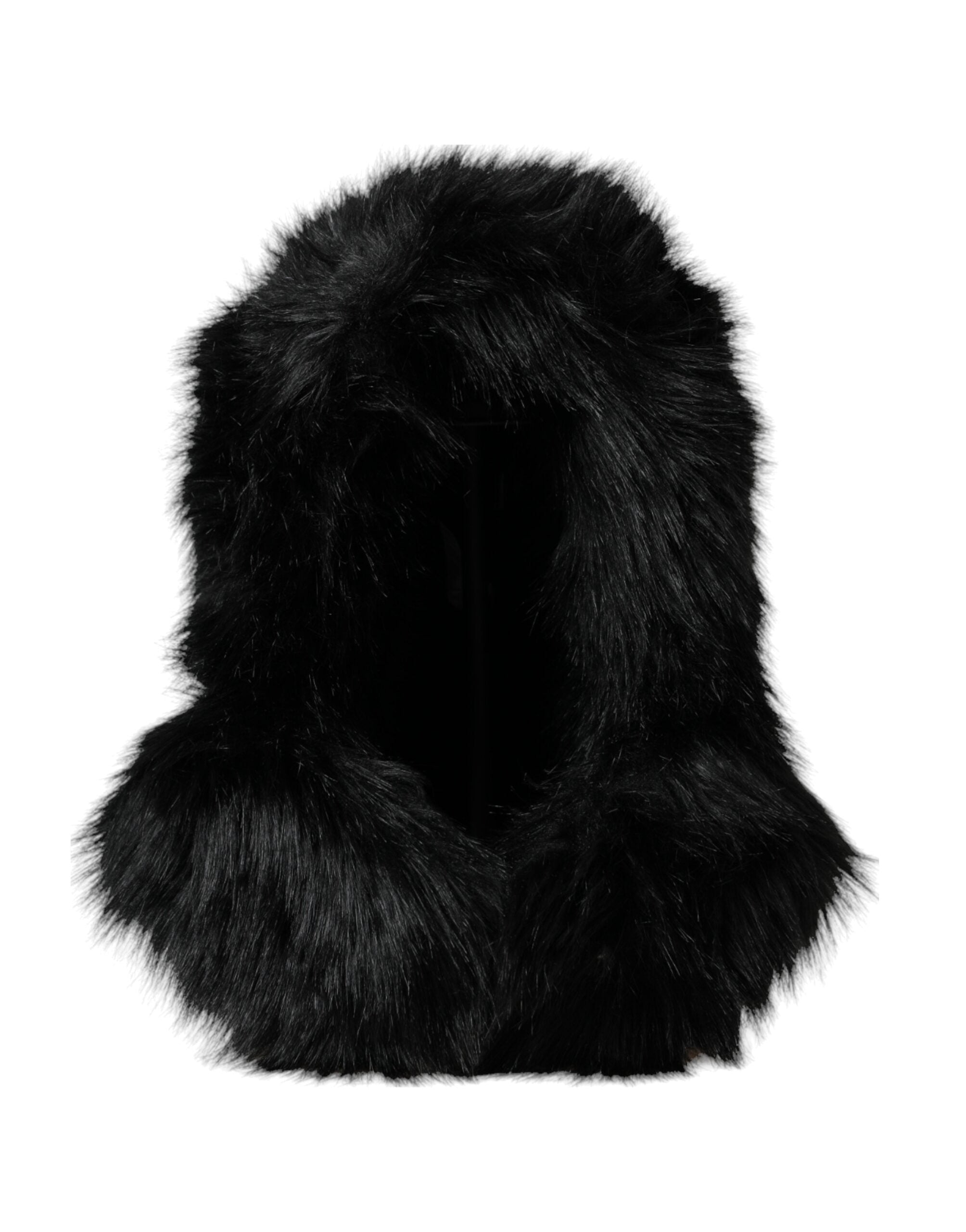 Dolce &amp; Gabbana Black Faux Fur Whole Head Wrap Hat