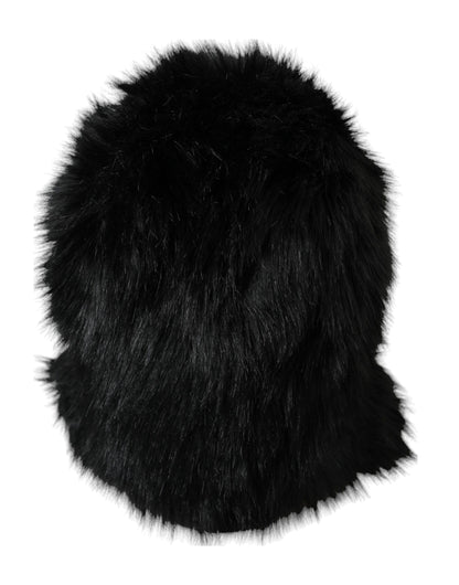 Dolce &amp; Gabbana Black Faux Fur Whole Head Wrap Hat