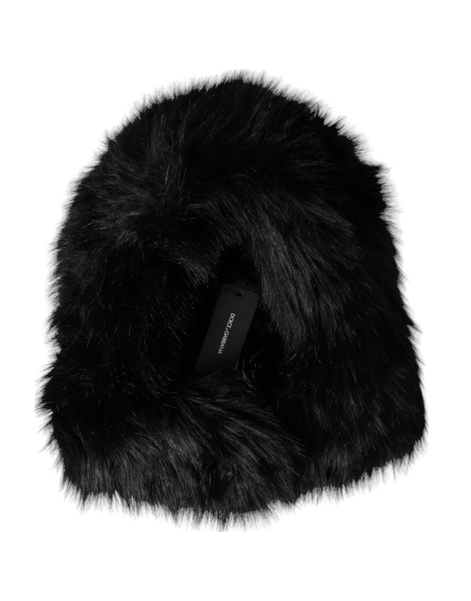 Dolce &amp; Gabbana Black Faux Fur Whole Head Wrap Hat