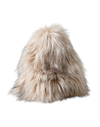 Dolce &amp; Gabbana Beige Acrylic Fur Women Bucket Hat