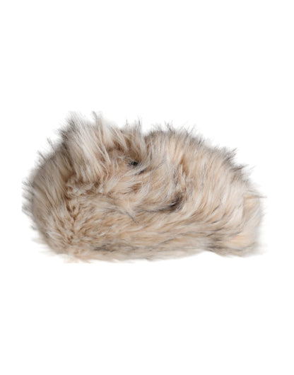 Dolce &amp; Gabbana Beige Acrylic Fur Women Bucket Hat