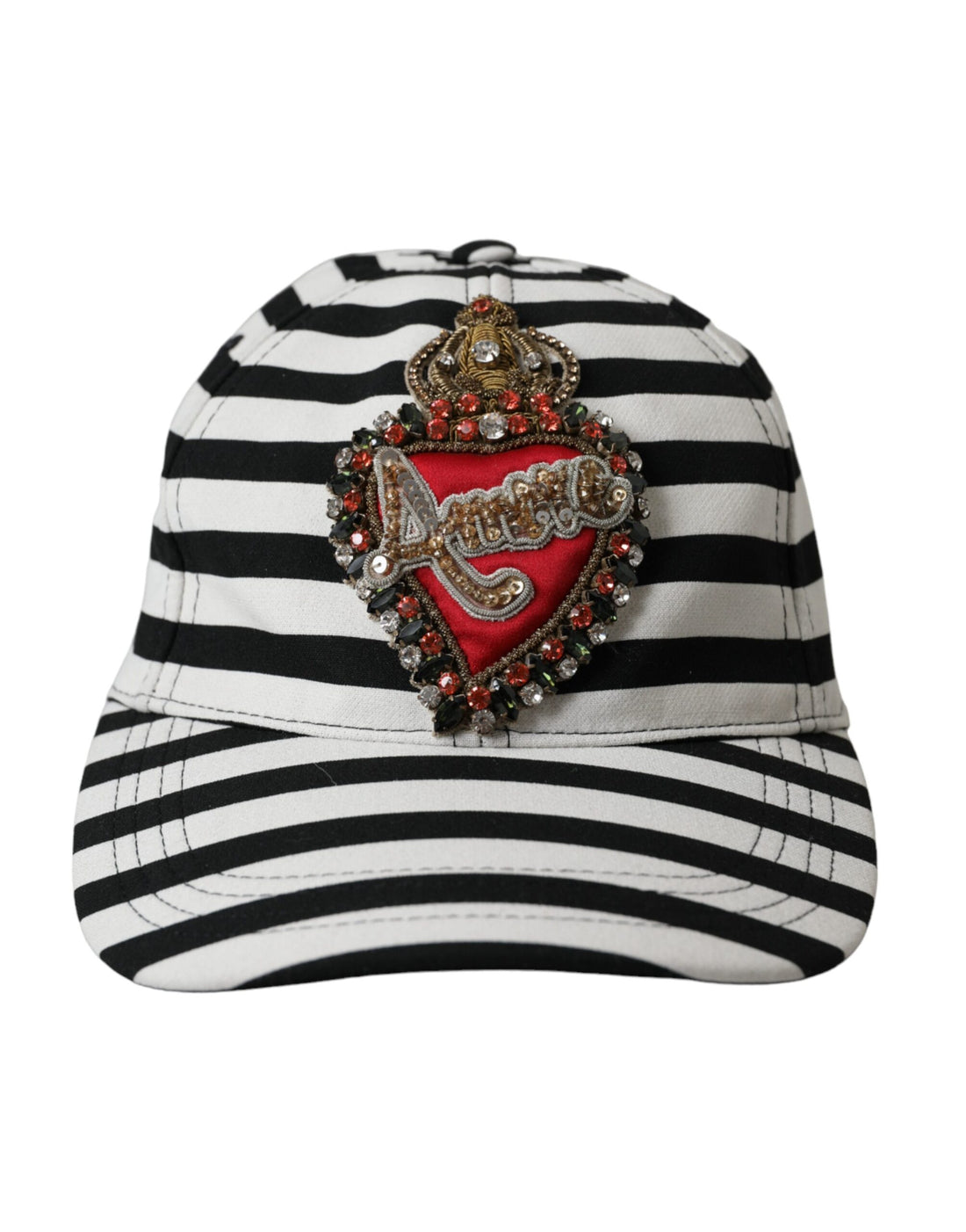 Dolce &amp; Gabbana Black White Stripe Amore Heart Applique Baseball Hat