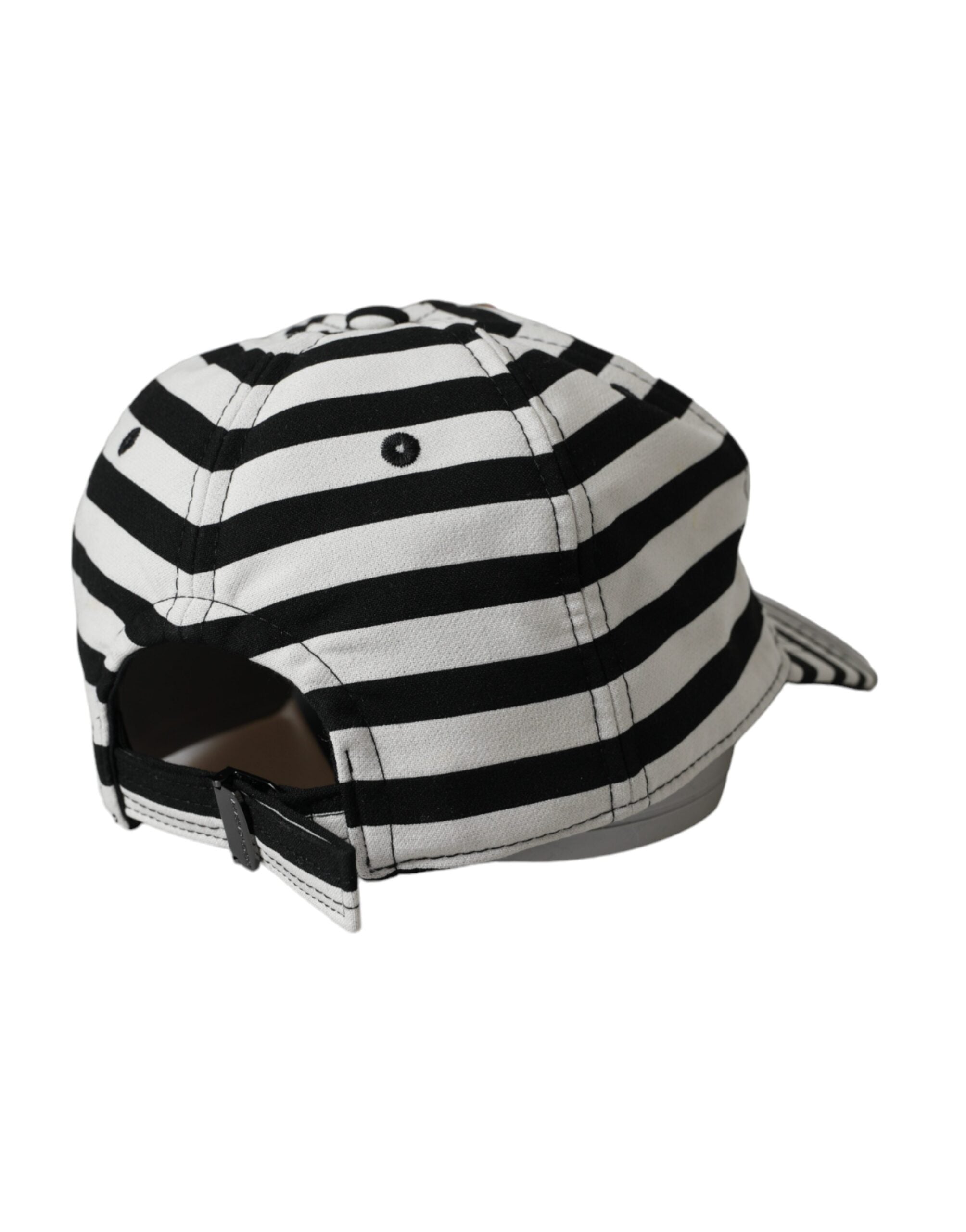 Dolce &amp; Gabbana Black White Stripe Amore Heart Applique Baseball Hat