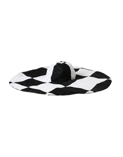 Dolce &amp; Gabbana Black White Checkered Wide Brim Floppy Hat