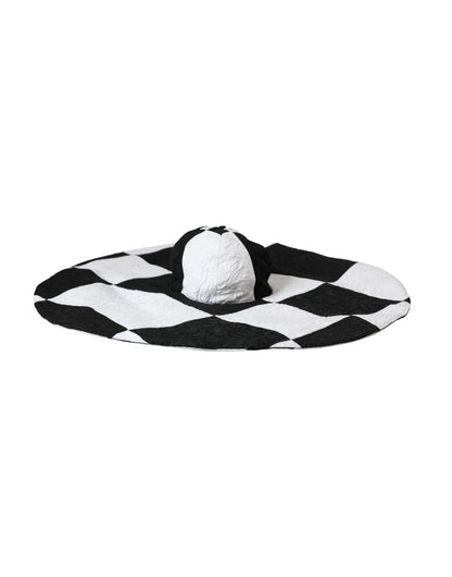 Dolce &amp; Gabbana Black White Checkered Wide Brim Floppy Hat