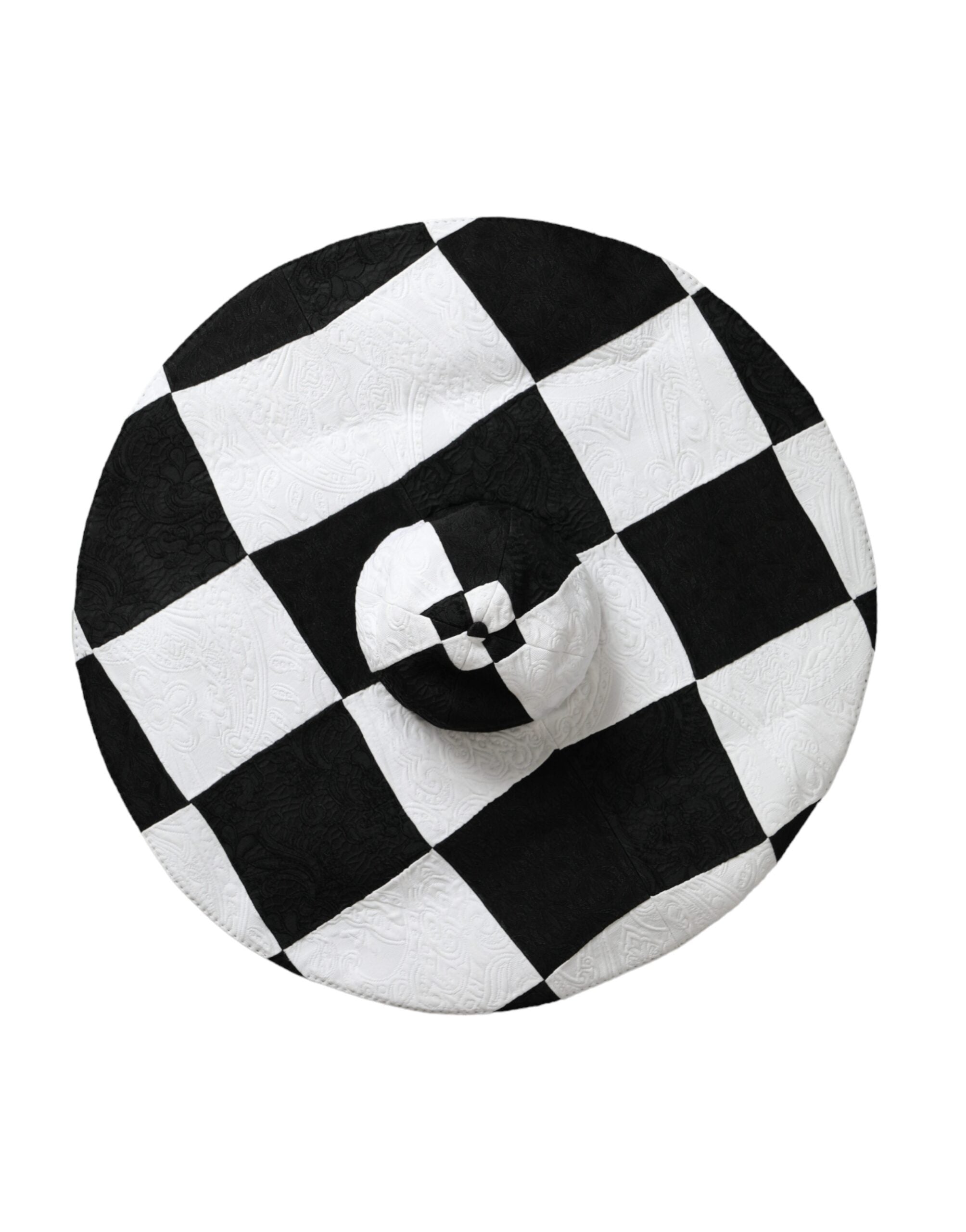 Dolce &amp; Gabbana Black White Checkered Wide Brim Floppy Hat