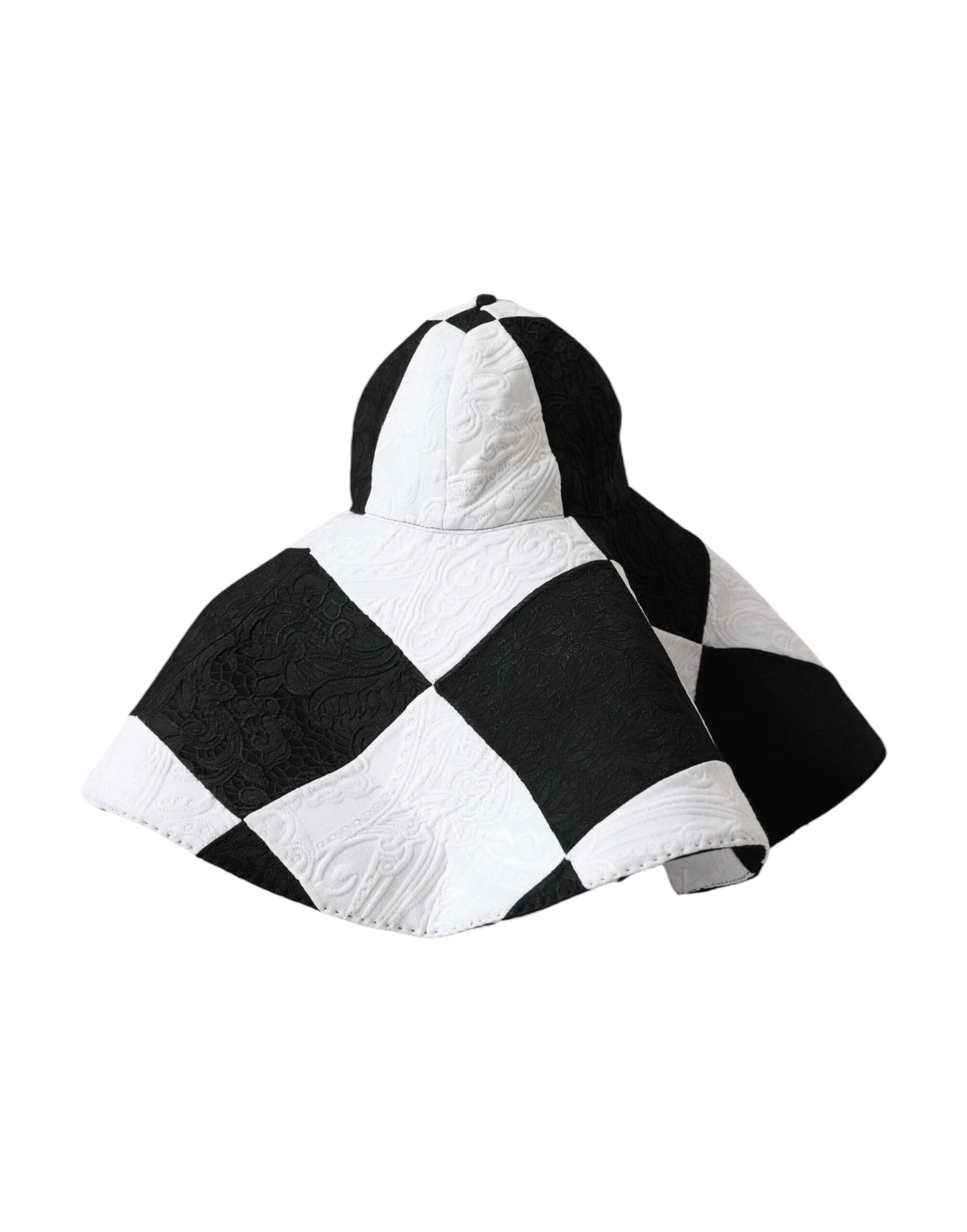 Dolce &amp; Gabbana Black White Checkered Wide Brim Floppy Hat