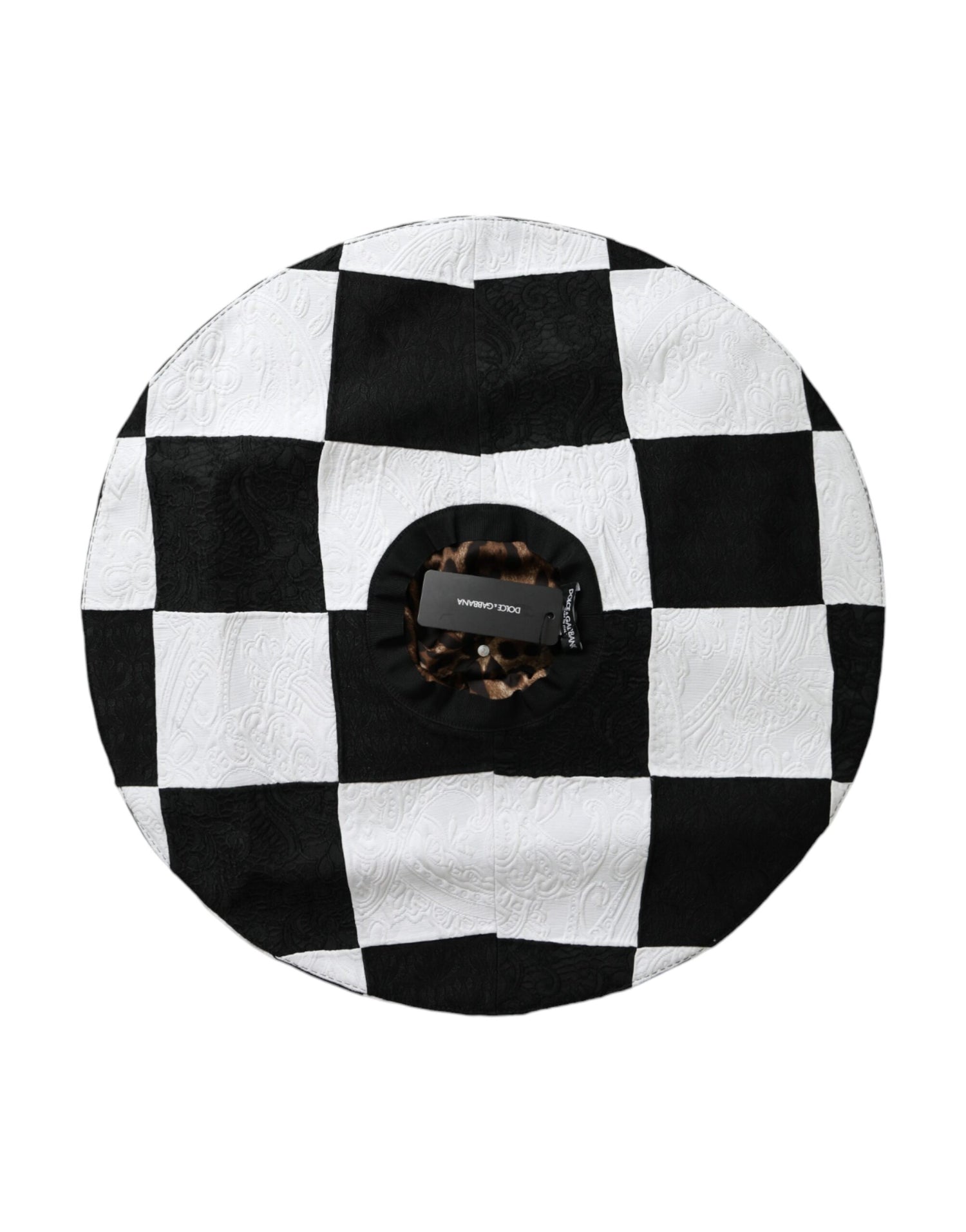 Dolce &amp; Gabbana Black White Checkered Wide Brim Floppy Hat