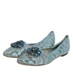 Dolce &amp; Gabbana Blue Lace Crystal Ballet Flats Loafers Shoes