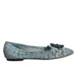 Dolce &amp; Gabbana Blue Lace Crystal Ballet Flats Loafers Shoes