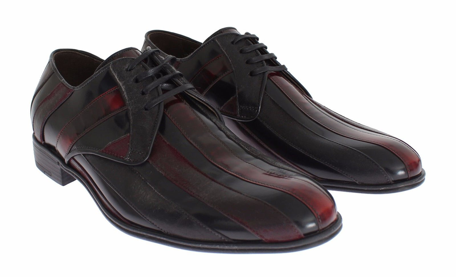 Dolce &amp; Gabbana Elegant Black Bordeaux Striped Leather Dress Shoes