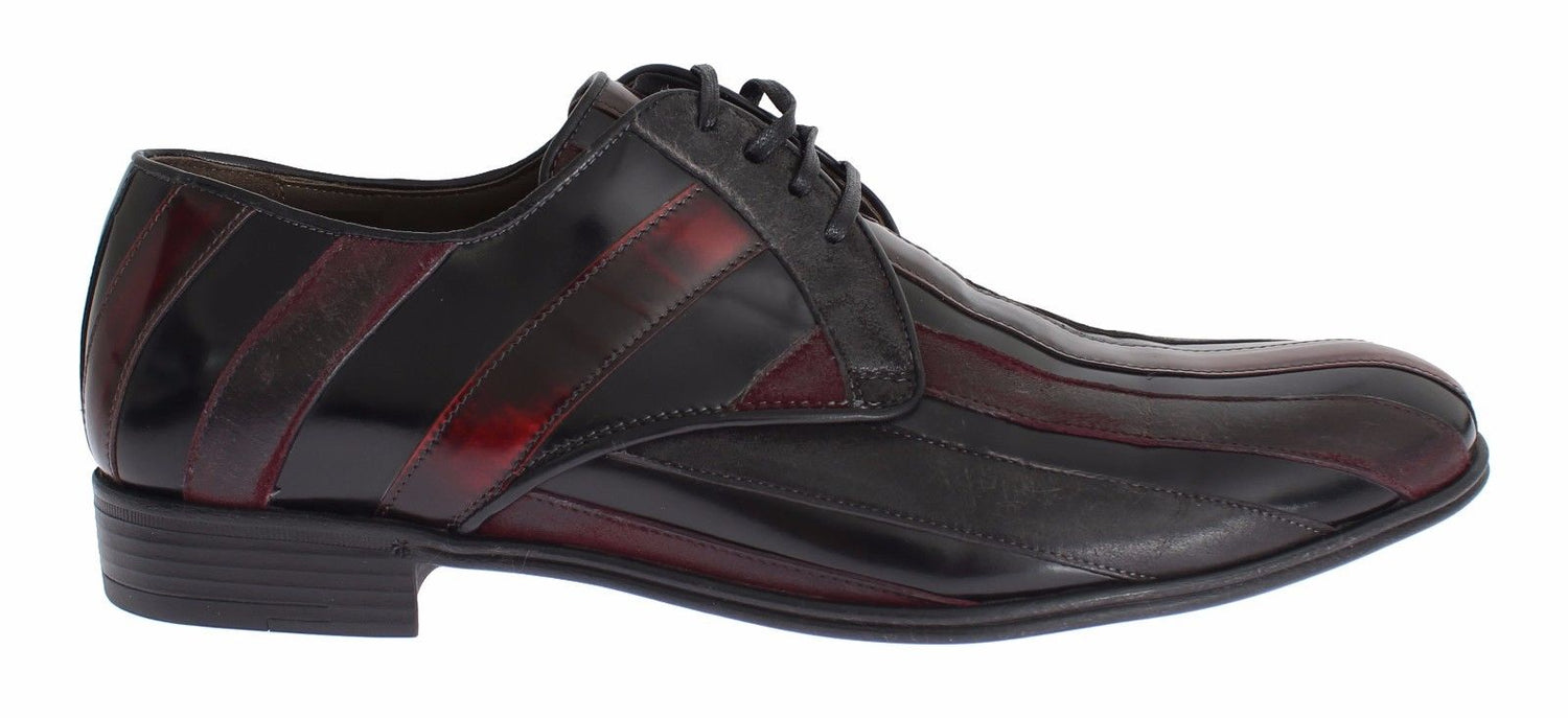 Dolce &amp; Gabbana Elegant Black Bordeaux Striped Leather Dress Shoes