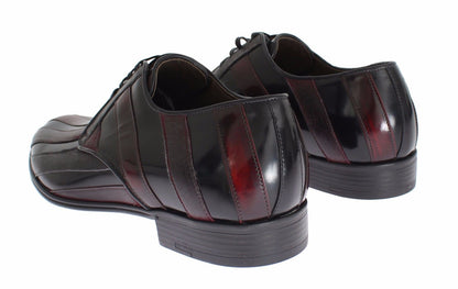 Dolce &amp; Gabbana Elegant Black Bordeaux Striped Leather Dress Shoes