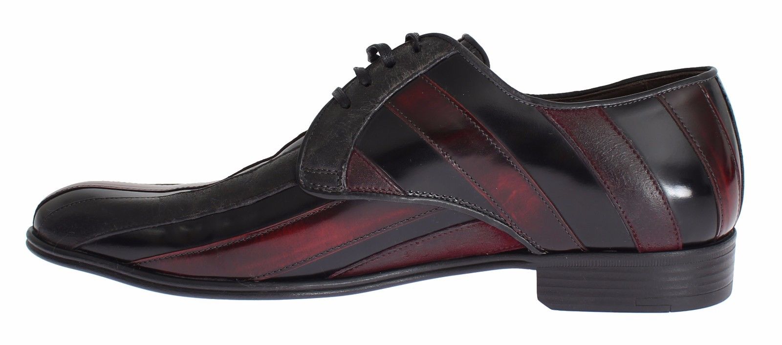 Dolce &amp; Gabbana Elegant Black Bordeaux Striped Leather Dress Shoes