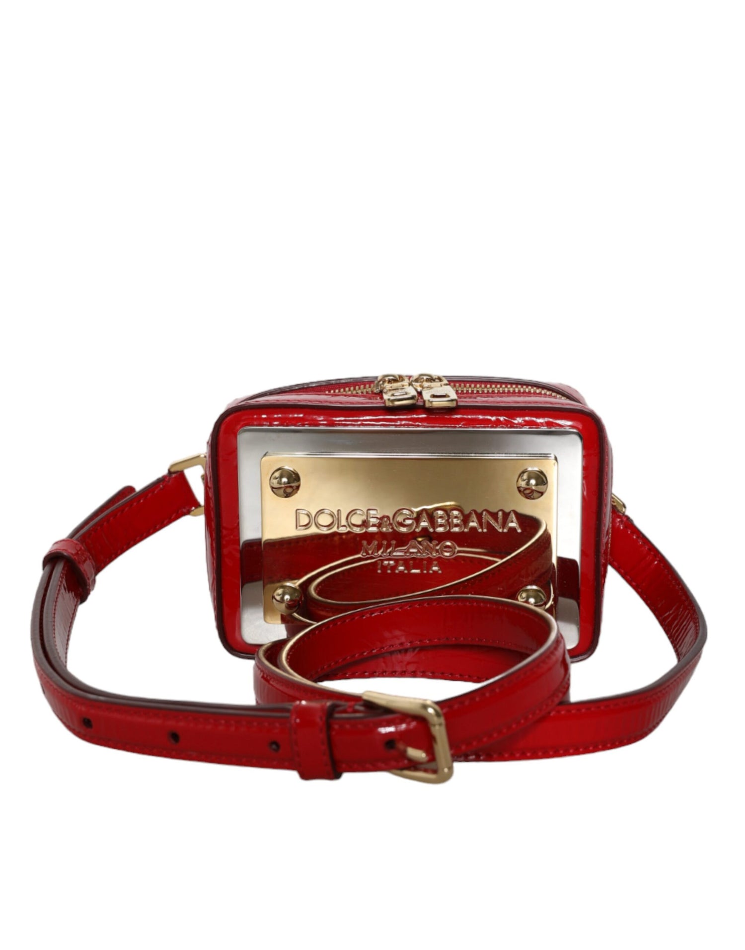 Dolce &amp; Gabbana Red Leather Logo Plaque Waist Fanny Pack Women Bag