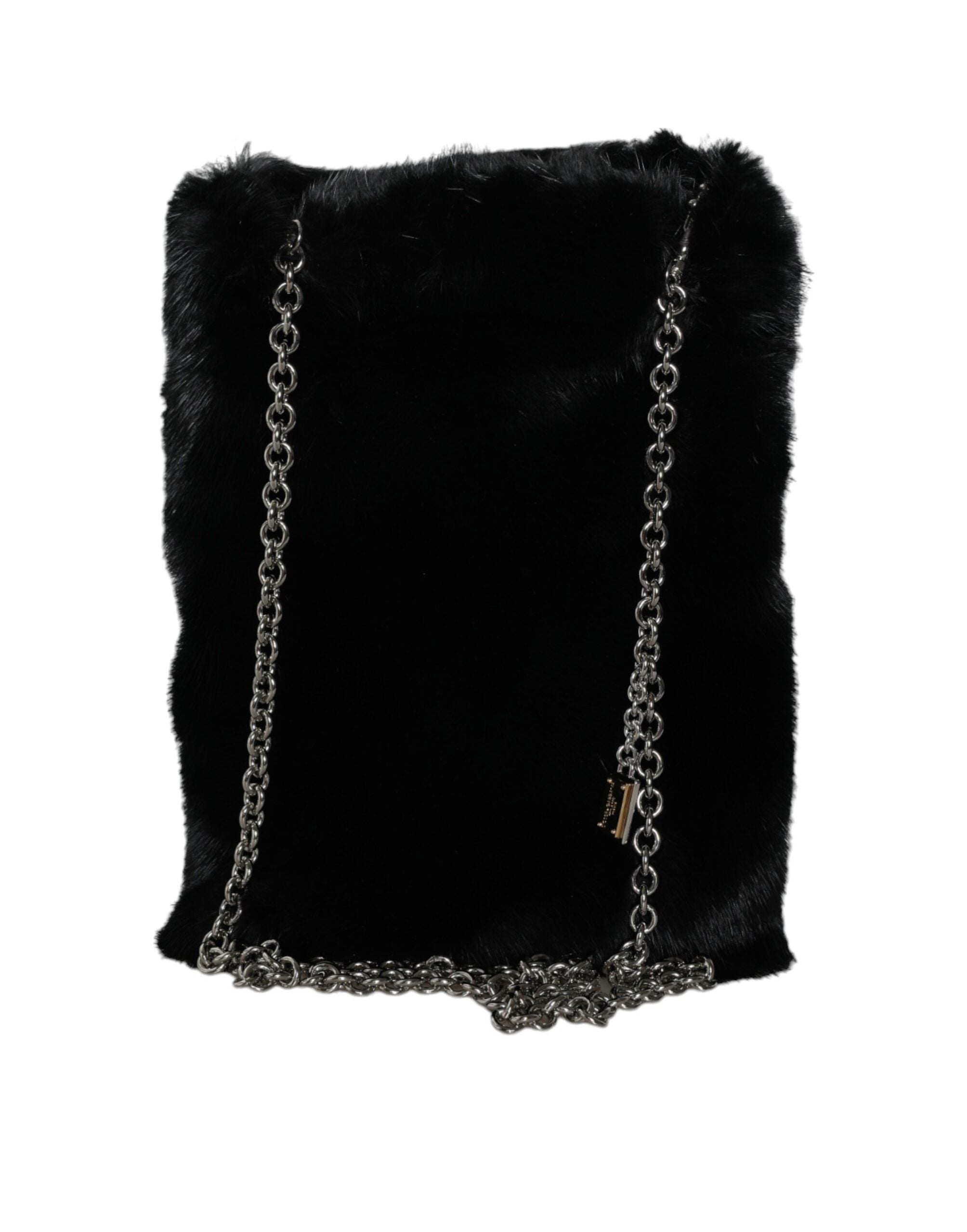 Dolce &amp; Gabbana Black Faux Fur Silver Chain Crossbody Shoulder Purse Bag