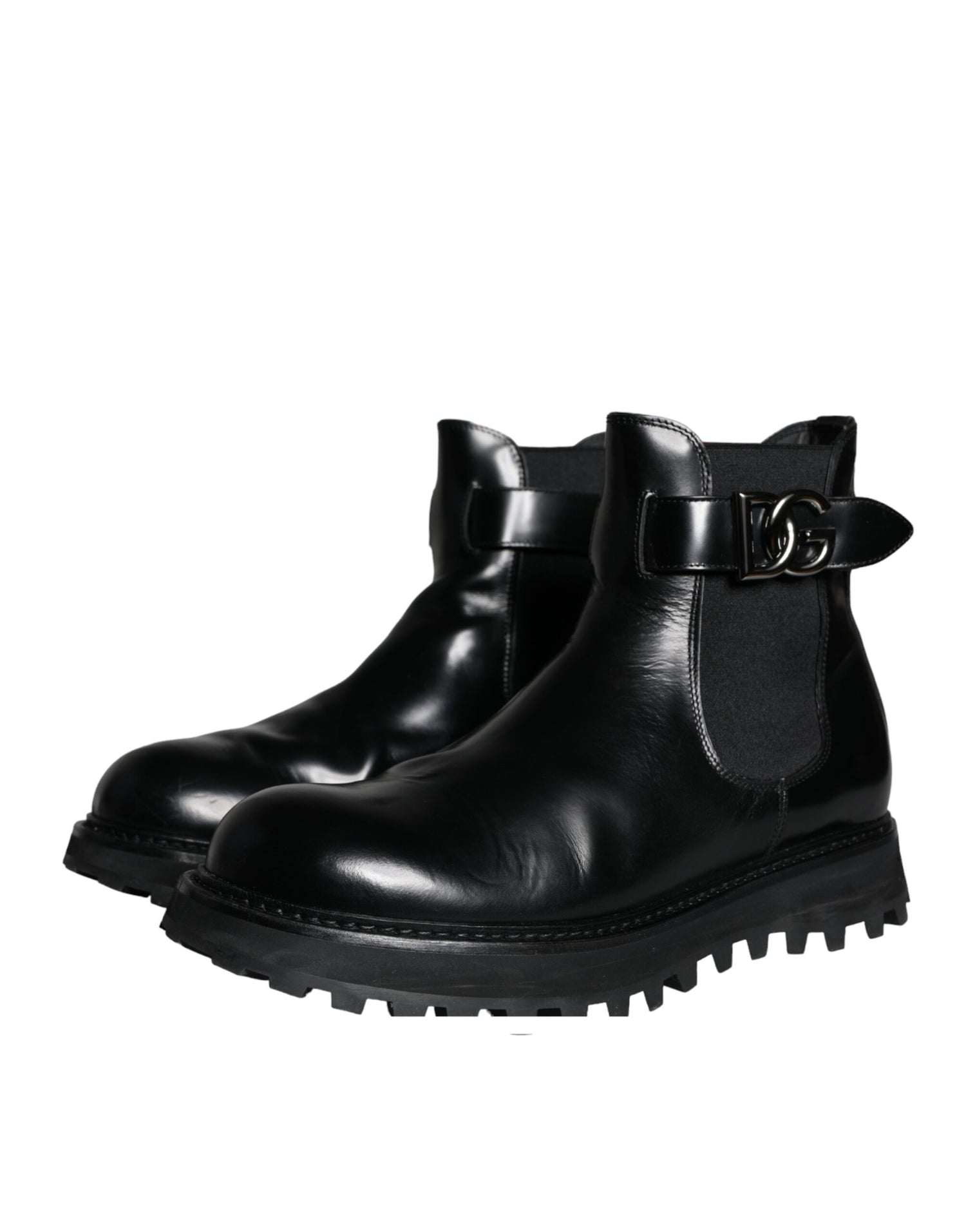 Dolce &amp; Gabbana Black Belted DG Logo Men Chelsea Boots Shoes