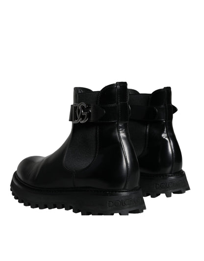 Dolce &amp; Gabbana Black Belted DG Logo Men Chelsea Boots Shoes