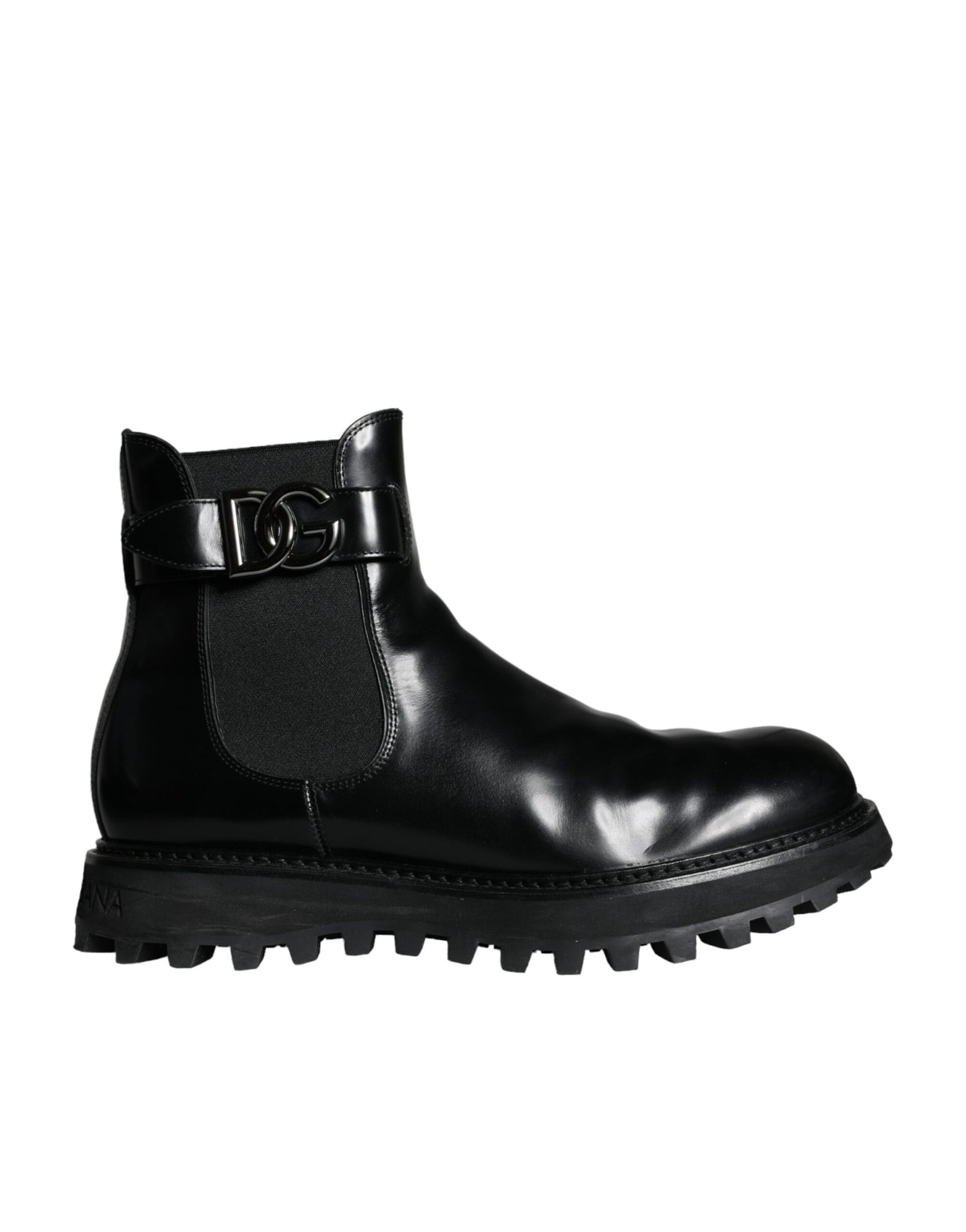 Dolce &amp; Gabbana Black Belted DG Logo Men Chelsea Boots Shoes