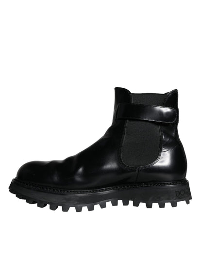 Dolce &amp; Gabbana Black Belted DG Logo Men Chelsea Boots Shoes