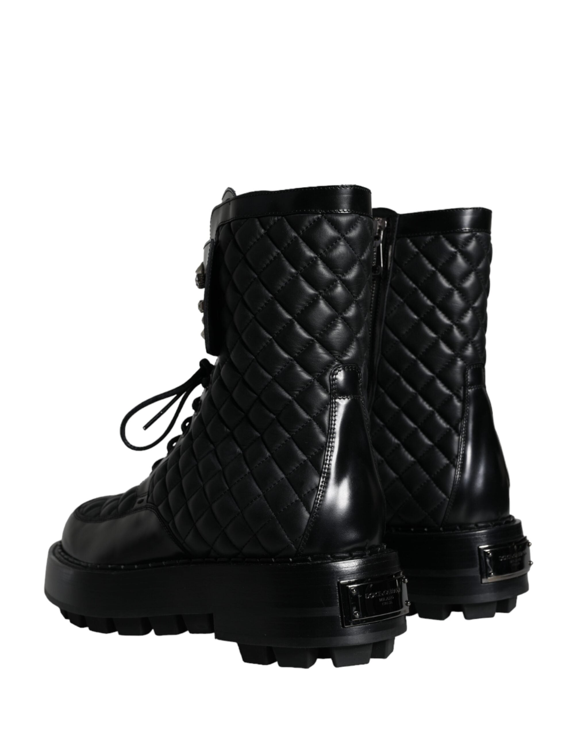 Dolce &amp; Gabbana Black Quilted Crystal DG Logo Men Boots Shoes