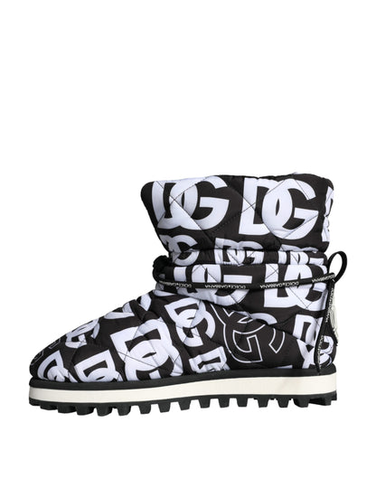 Dolce &amp; Gabbana Black Logo Nylon Padded Mid Calf Boots Shoes