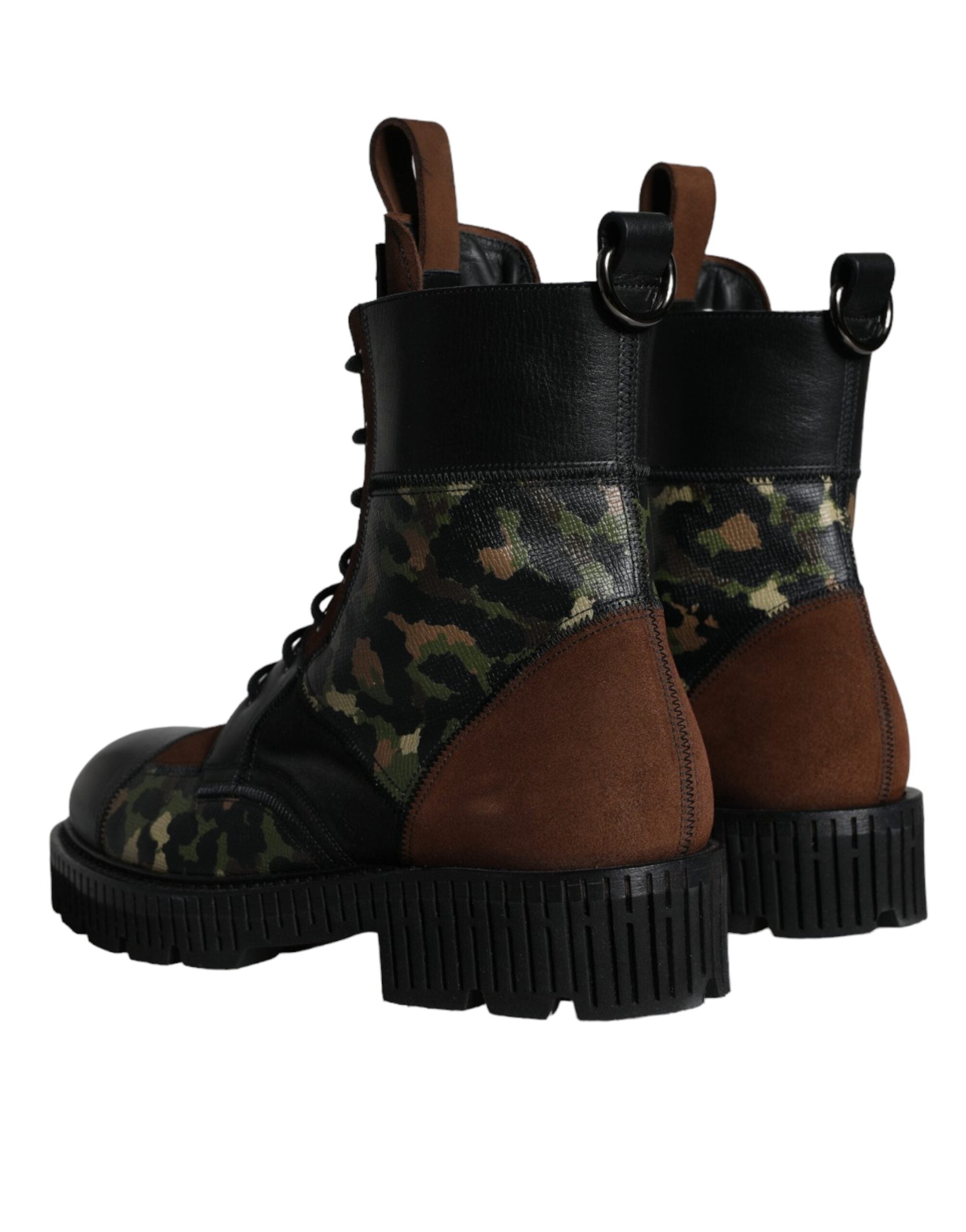 Dolce &amp; Gabbana Brown Suede Camouflage Leather Combat Boots Shoes