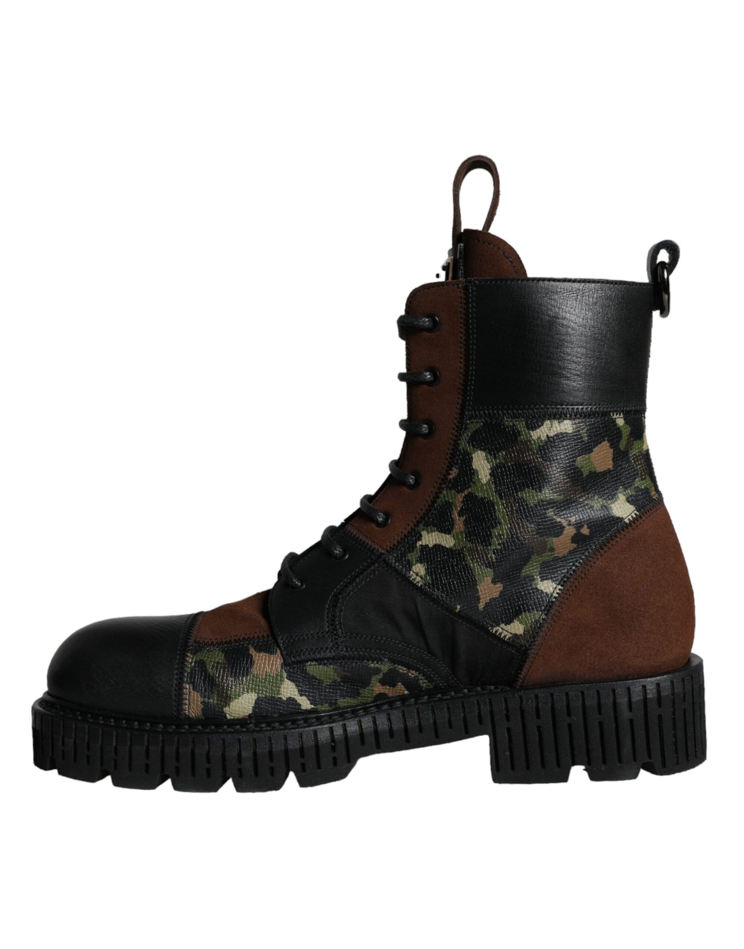 Dolce &amp; Gabbana Brown Suede Camouflage Leather Combat Boots Shoes