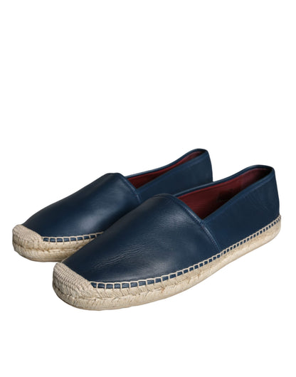 Dolce &amp; Gabbana Blue Leather Leather Espadrille Flats Shoes