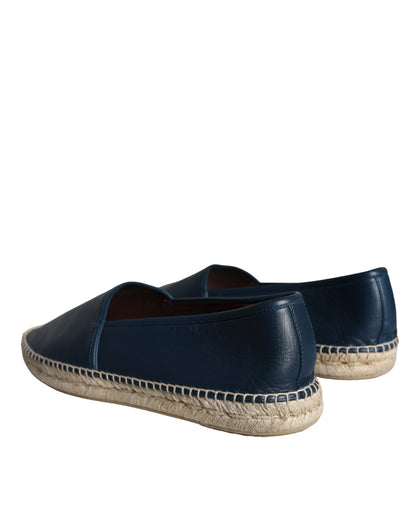 Dolce &amp; Gabbana Blue Leather Leather Espadrille Flats Shoes