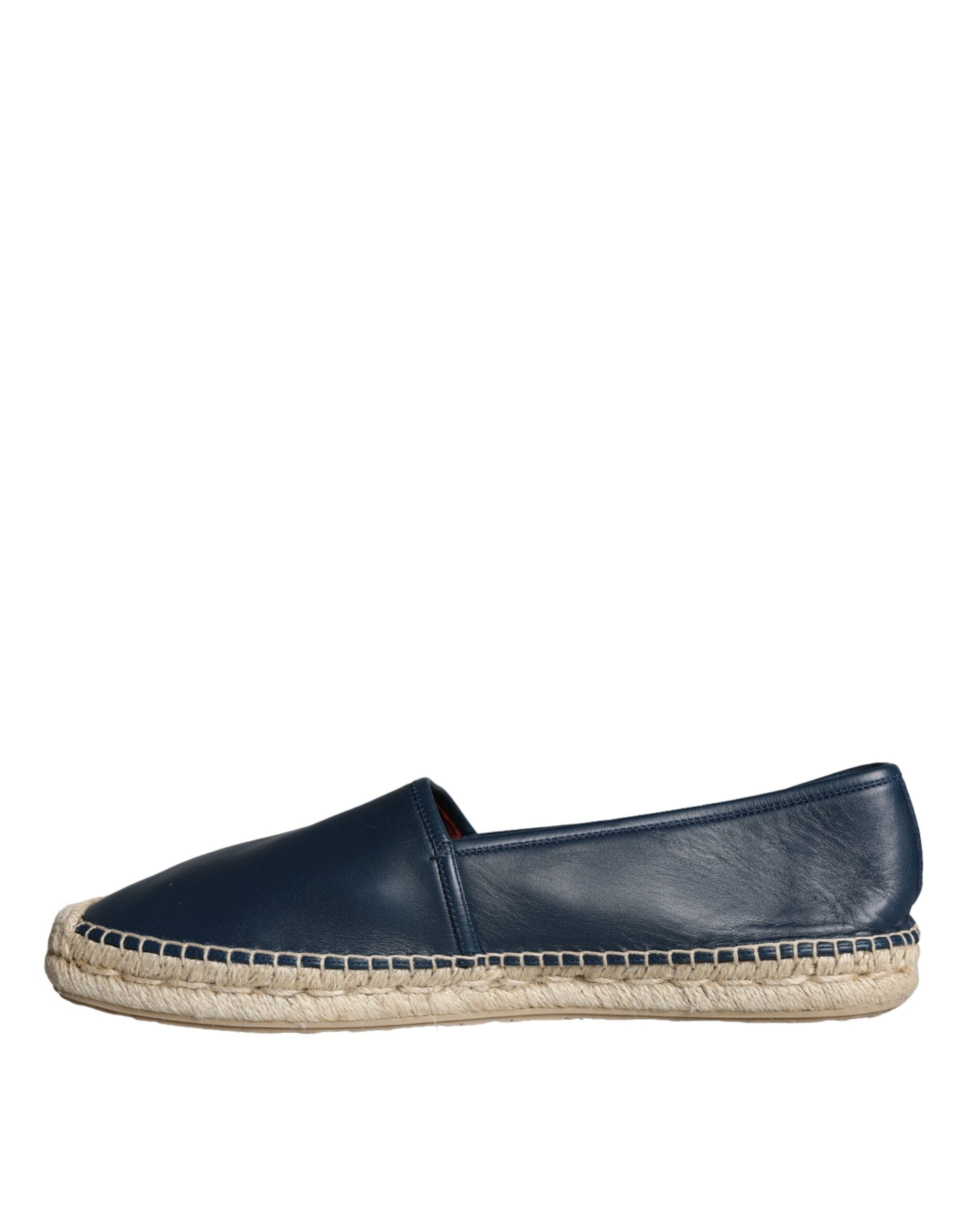 Dolce &amp; Gabbana Blue Leather Leather Espadrille Flats Shoes