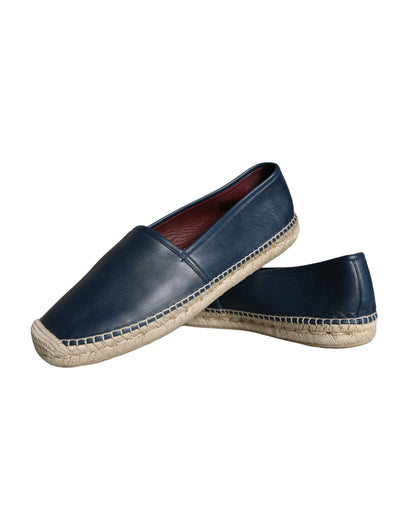 Dolce &amp; Gabbana Blue Leather Leather Espadrille Flats Shoes