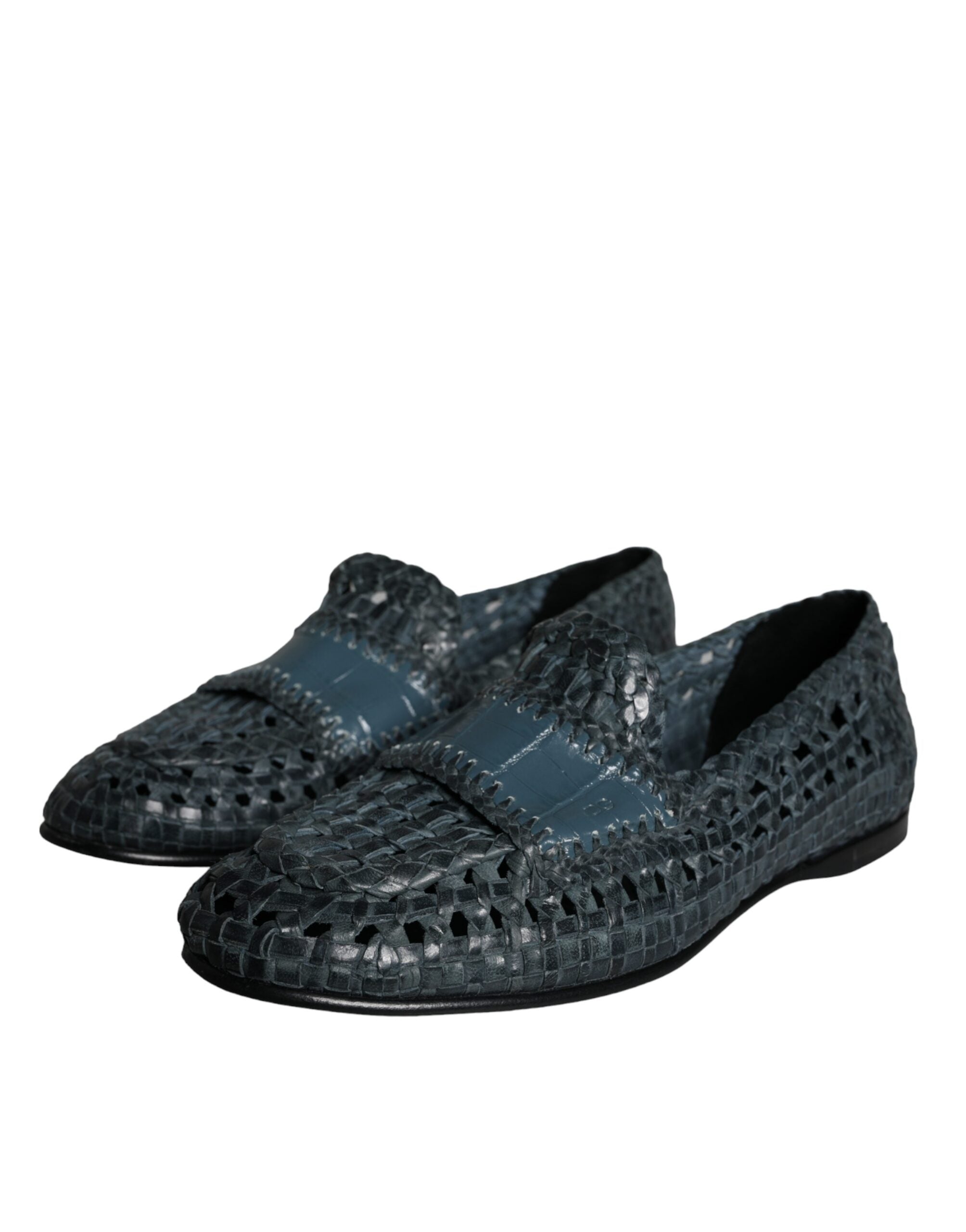 Dolce &amp; Gabbana Blue Woven Leather Slip On Loafers Men Shoes