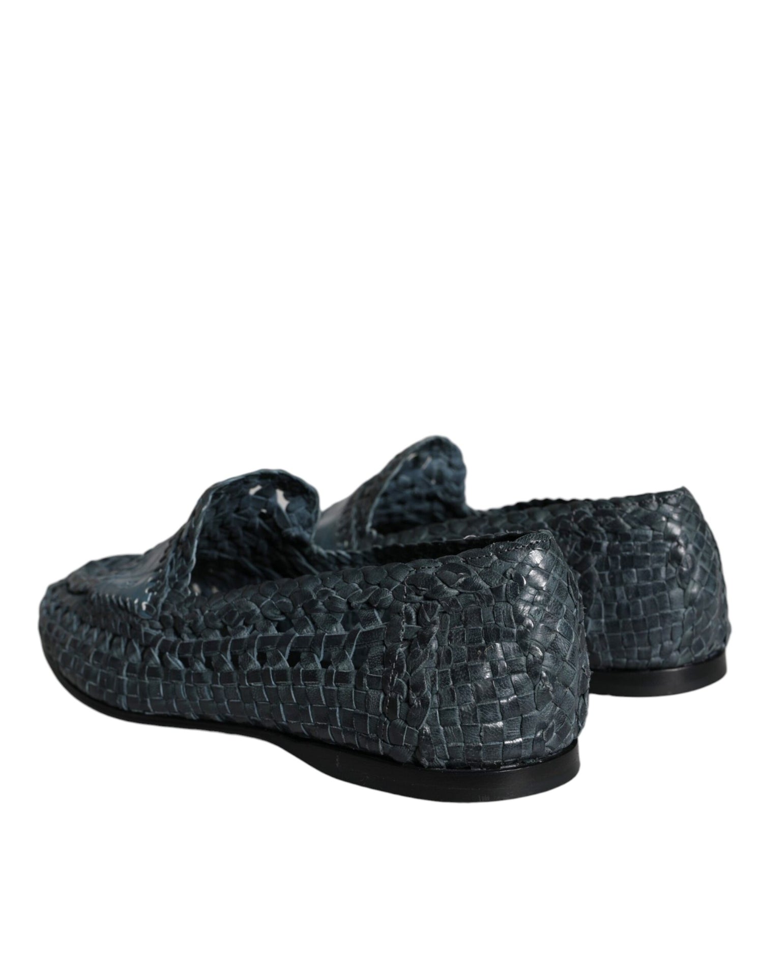 Dolce &amp; Gabbana Blue Woven Leather Slip On Loafers Men Shoes