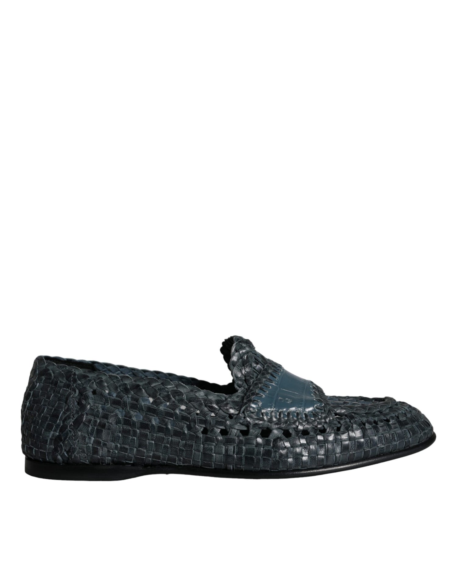 Dolce &amp; Gabbana Blue Woven Leather Slip On Loafers Men Shoes