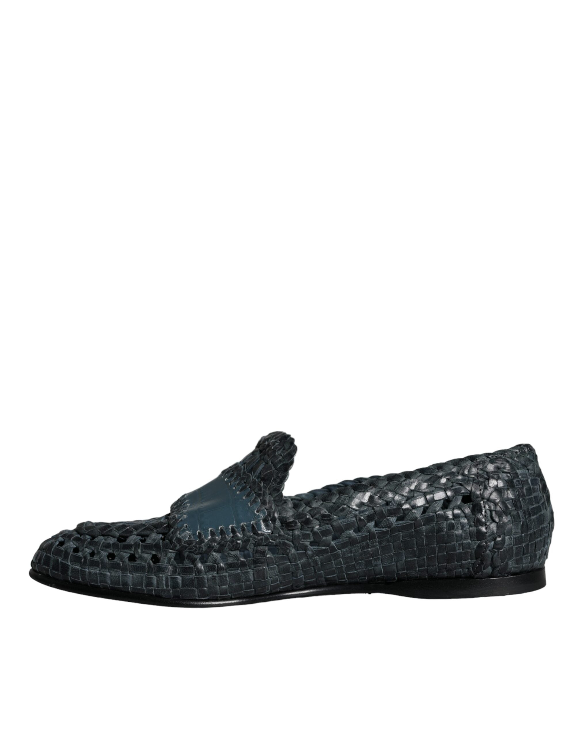 Dolce &amp; Gabbana Blue Woven Leather Slip On Loafers Men Shoes