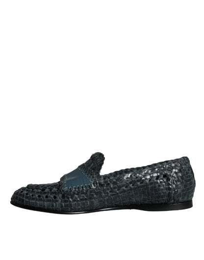 Dolce &amp; Gabbana Blue Woven Leather Slip On Loafers Men Shoes