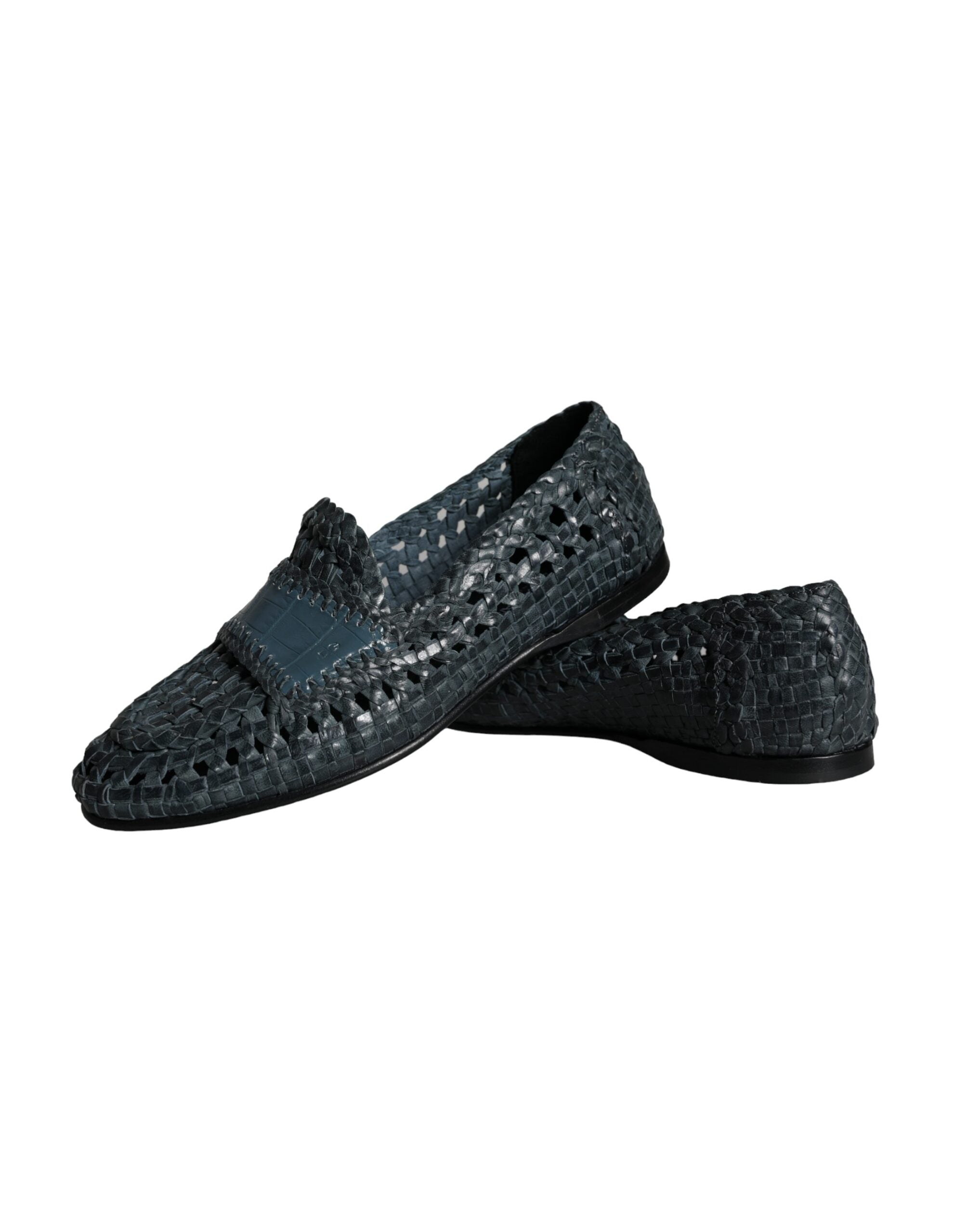 Dolce &amp; Gabbana Blue Woven Leather Slip On Loafers Men Shoes