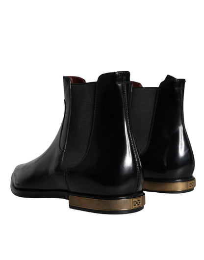 Dolce &amp; Gabbana Black Leather Chelsea Ankle Boots Shoes