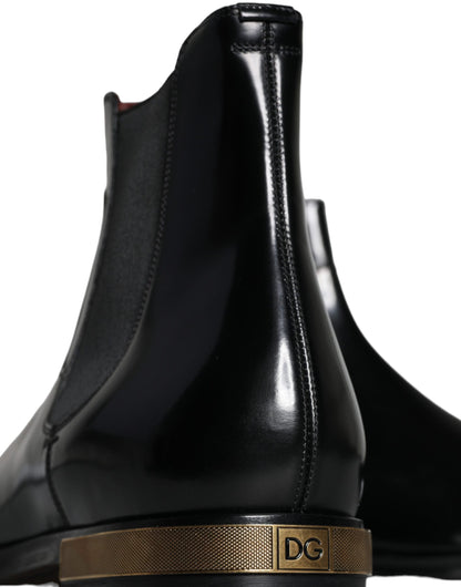 Dolce &amp; Gabbana Black Leather Chelsea Ankle Boots Shoes