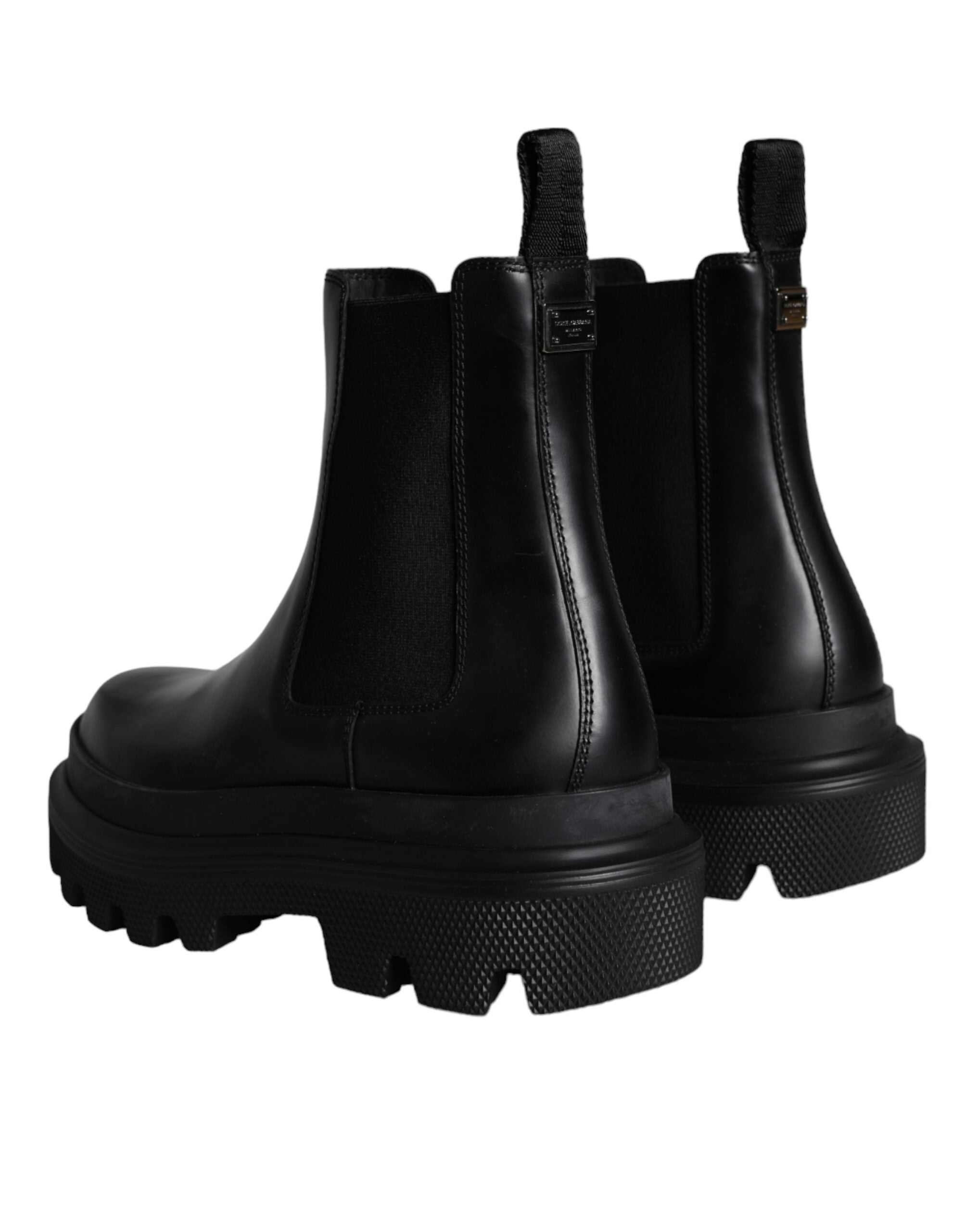 Dolce &amp; Gabbana Black Leather Slip On Stretch Trekking Boots Shoes