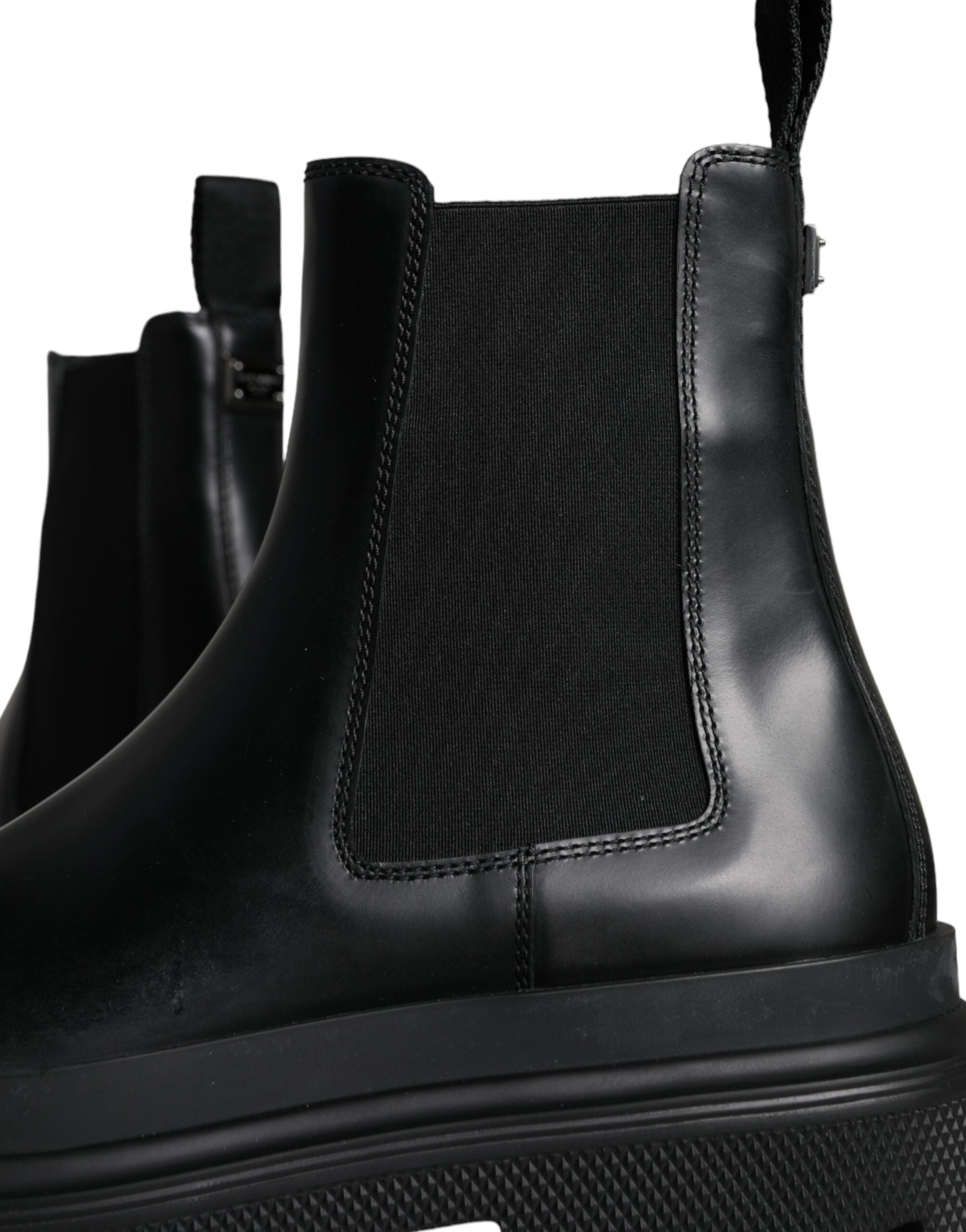 Dolce &amp; Gabbana Black Leather Slip On Stretch Trekking Boots Shoes